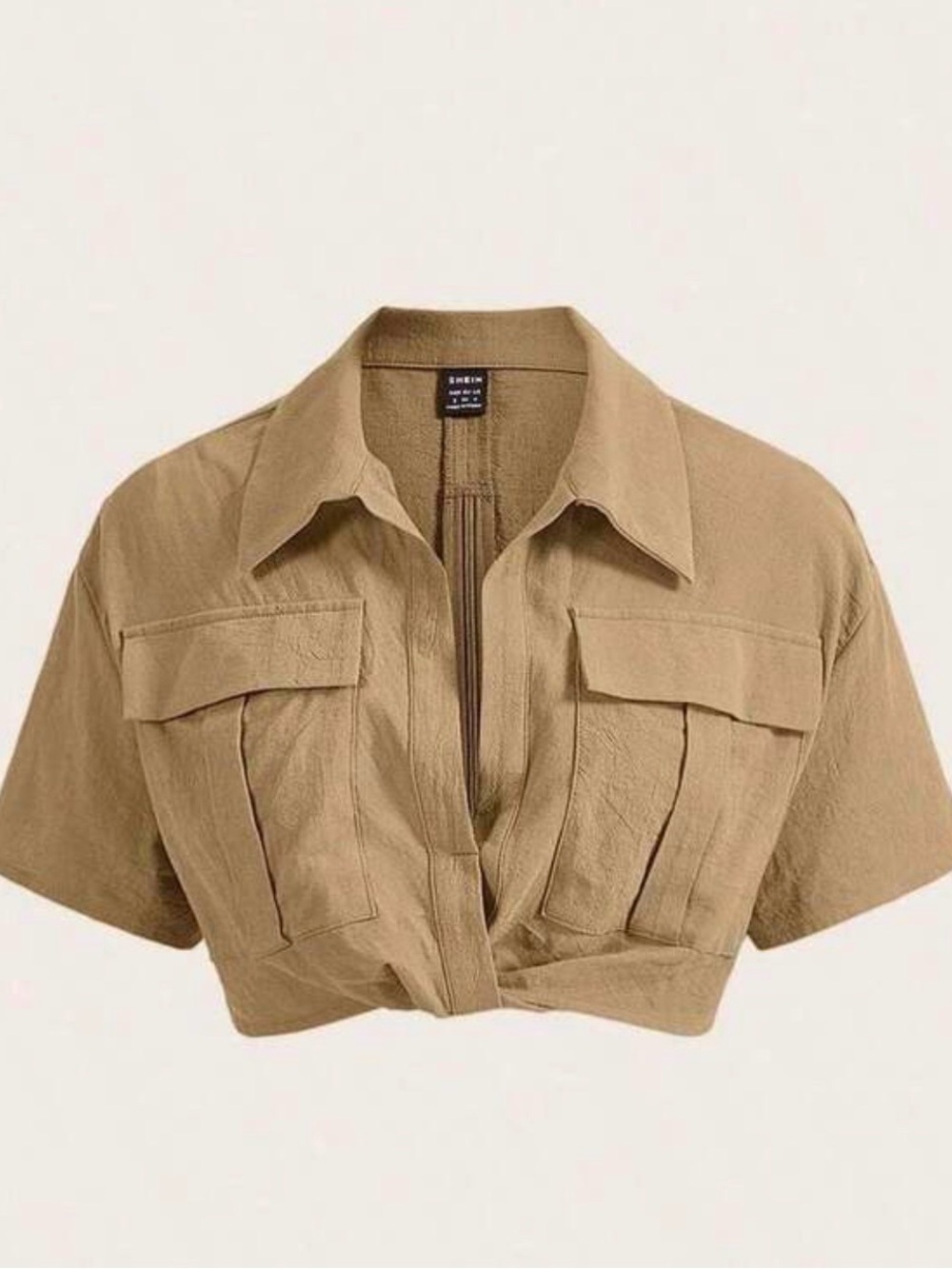 SHEIN Cropped Utility Jacket - Khaki Brown
